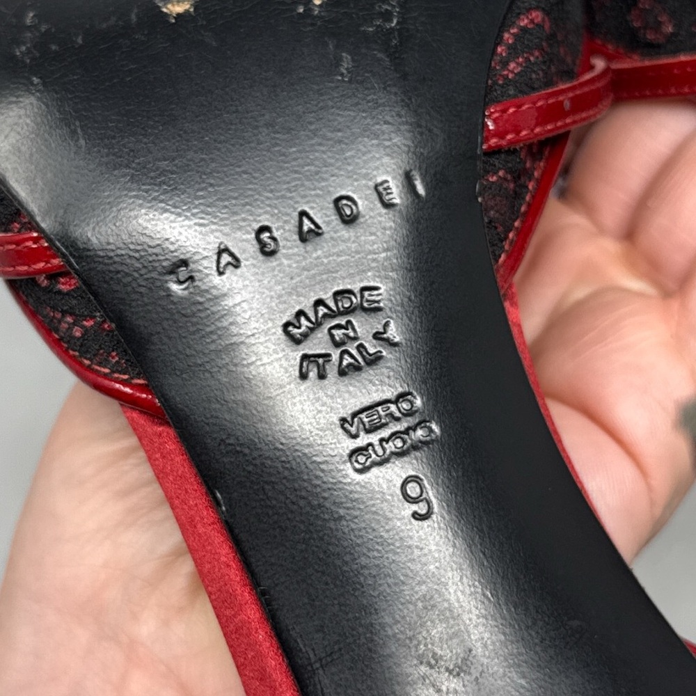 CASADEI Vintage Y2K Leather Lace Pointed Toe Stiletto Heel Pumps Gothic Red 9 - Picture 12 of 15